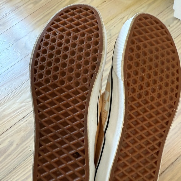 Women’s Vans Peach and White Checkerboard Slip On Sneakers - Picture 9 of 11